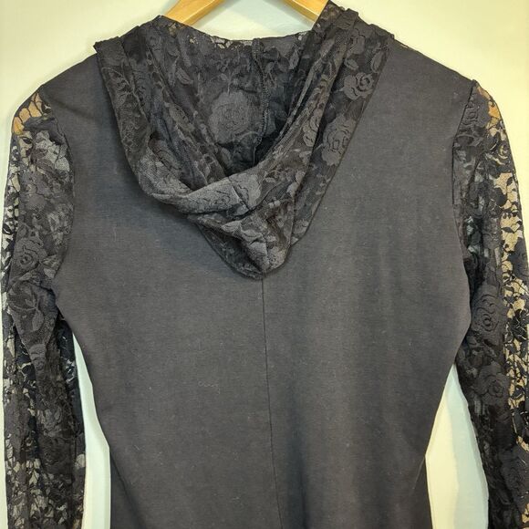 Royal Bones Daang Goodman Black Hooded Zip Up Sheer Lace Corset Goth Steampunk S - Picture 7 of 9
